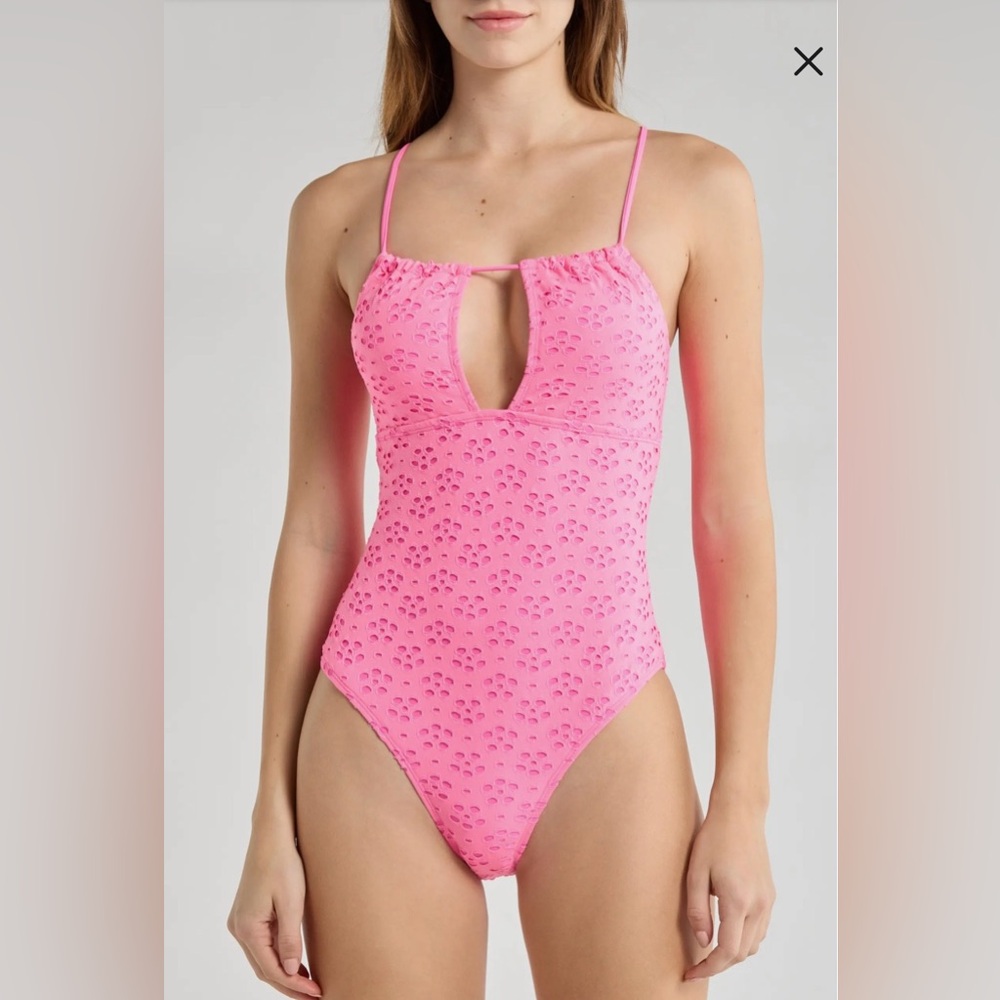 Betsey Johnson Eyelet Cutout One-Piece Swimsuit Sugar Plum BJOP-295 Size L